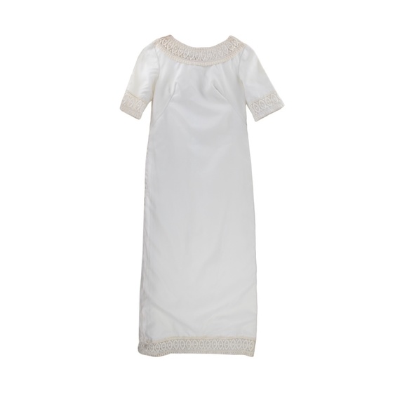 Vintage White Maxi Dress Straight Cut Lace Collar - Picture 1 of 3